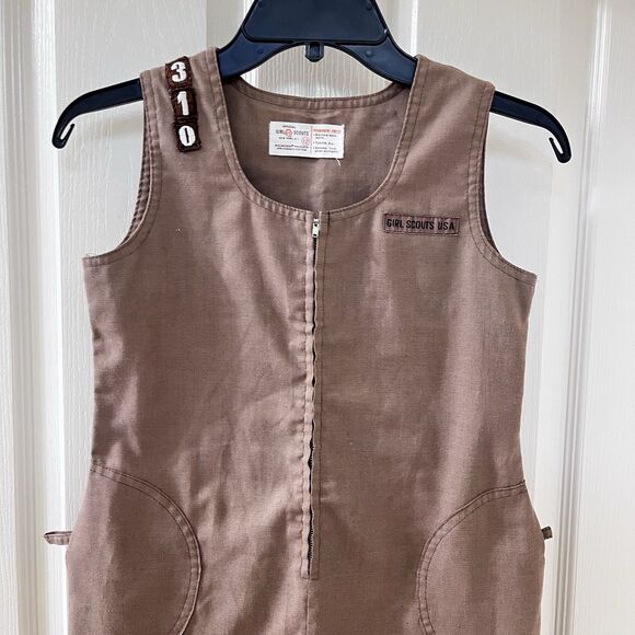 Vintage Girl Scouts Brownie Uniform Jumper Dress Front Zipper Girls Size 12 - Picture 2 of 14